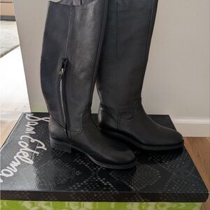 Sam Edelman Black Pebbled Leather Knee-High Flat Boots